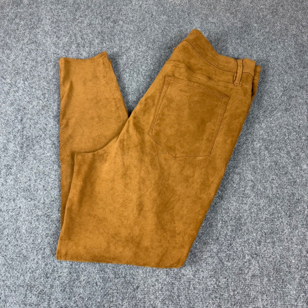 Good American Good Waist Faux Suede Pants Tobacco Brown Skinny Size 16